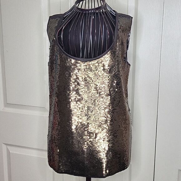 ELIE TAHARI Silk Brown Sequined Sleeveless Blouse Size Small - Picture 3 of 8